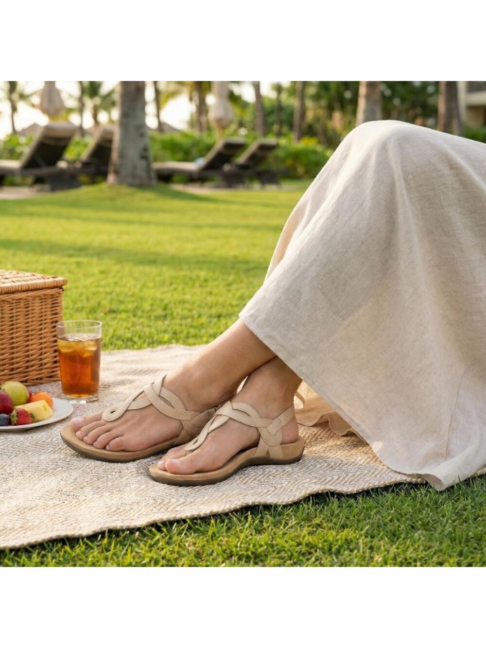 Women’s Nude Comfortable Arch Support Casual Thong T-Strap Supportive Sandals - Picture 3 of 6